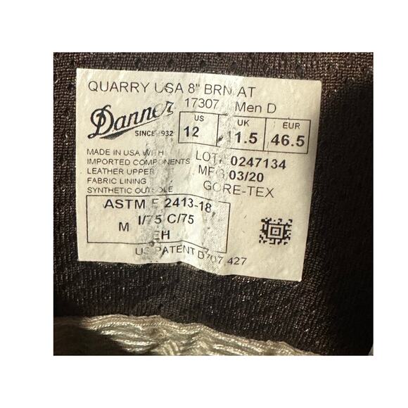 Danner Quarry USA 8" Gore-Tex Brown AT Composite Toe Men's Size 12 D 17307 Used - Picture 7 of 9